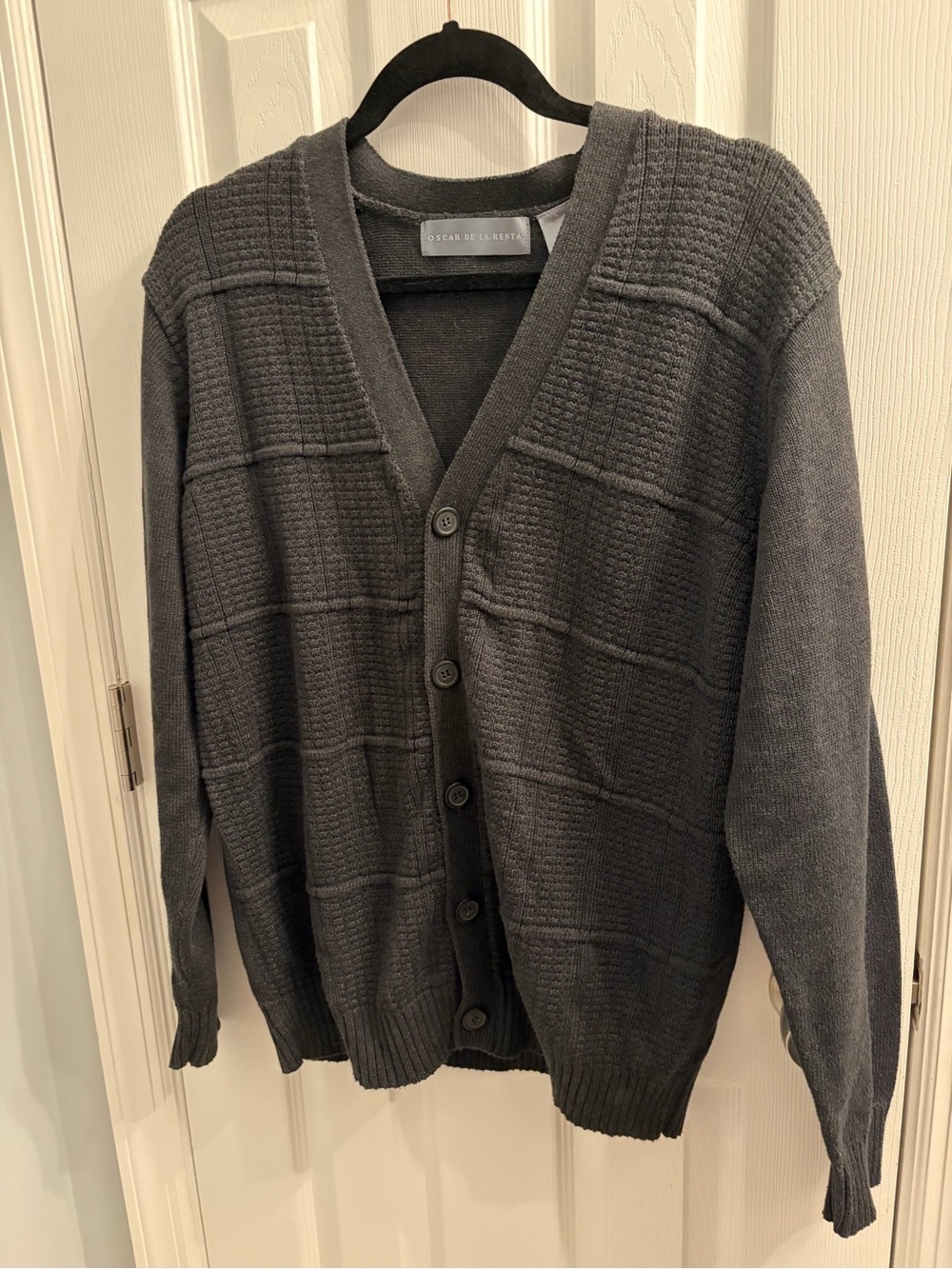Oscar de la Renta Men's Charcoal Gray Button-Up Cardigan Sweater Large - Picture 4 of 7